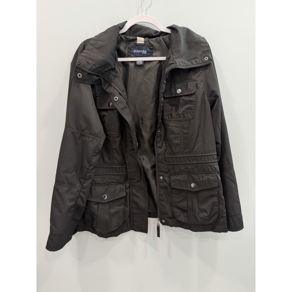 St. John's Bay Women's L Black Utility Field Jacket Multi Pocket Gorpcore